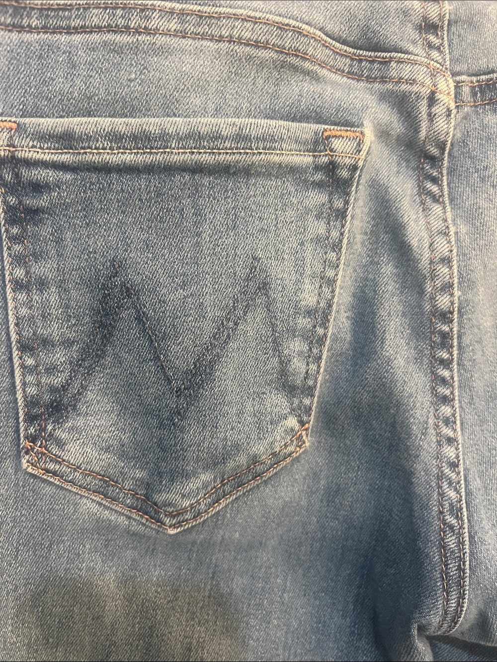 Mother denim,Medium Blue Flared Jeans with Frayed Hem, “the weekender fray”